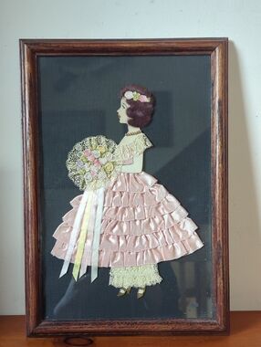 1930s Vintage Pink Ribbon And Lace Paper Doll Art